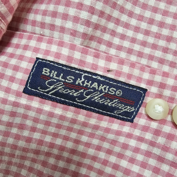 Bills Khakis Pink White Gingham Checkered 100% Cotton Button Down Shirt Large - Picture 5 of 7